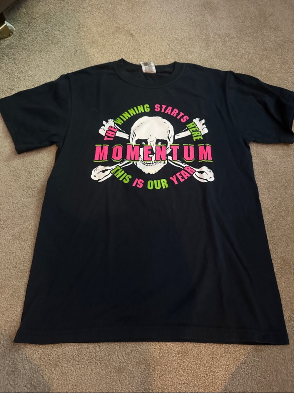 Fruit of the Loom Black Kids T-Shirt with Neon Pink & Neon Green Skull Graphic
